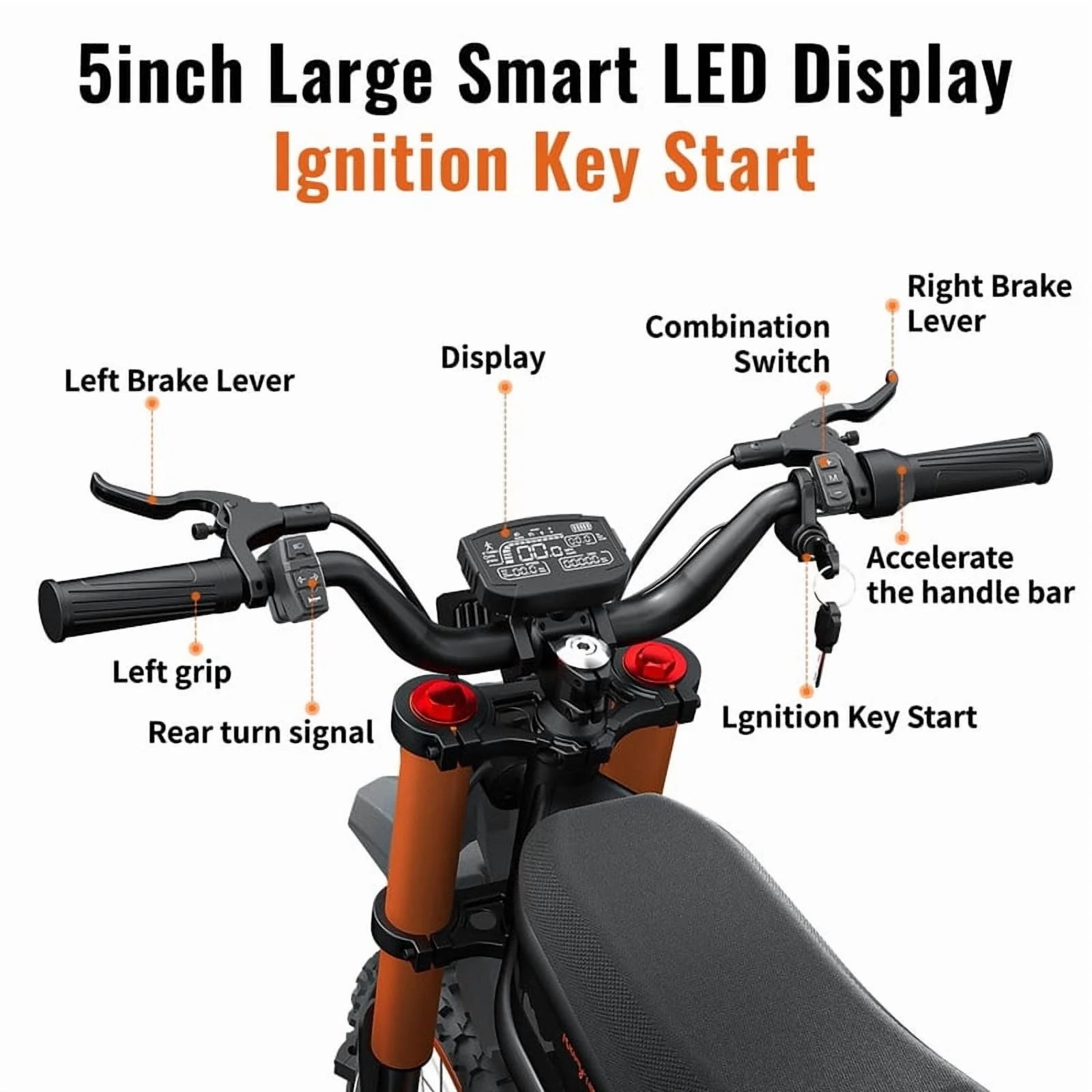 GT54 Electric Dirt Bike for Teens Adults,48V 27AH 37MPH Ebike with 14"/12" Motorcycle Tire,2000W Dual Hydraulic Brakes E Mountain Bike Off-Road UL2849