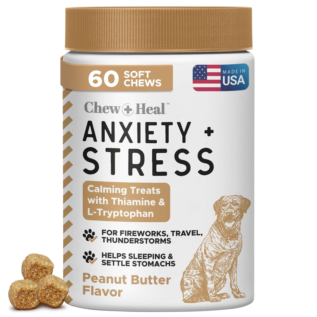 Dog Calming Treats, 60 Anxiety Relief Soft Chews for Dogs - Peanut Butter Flavor