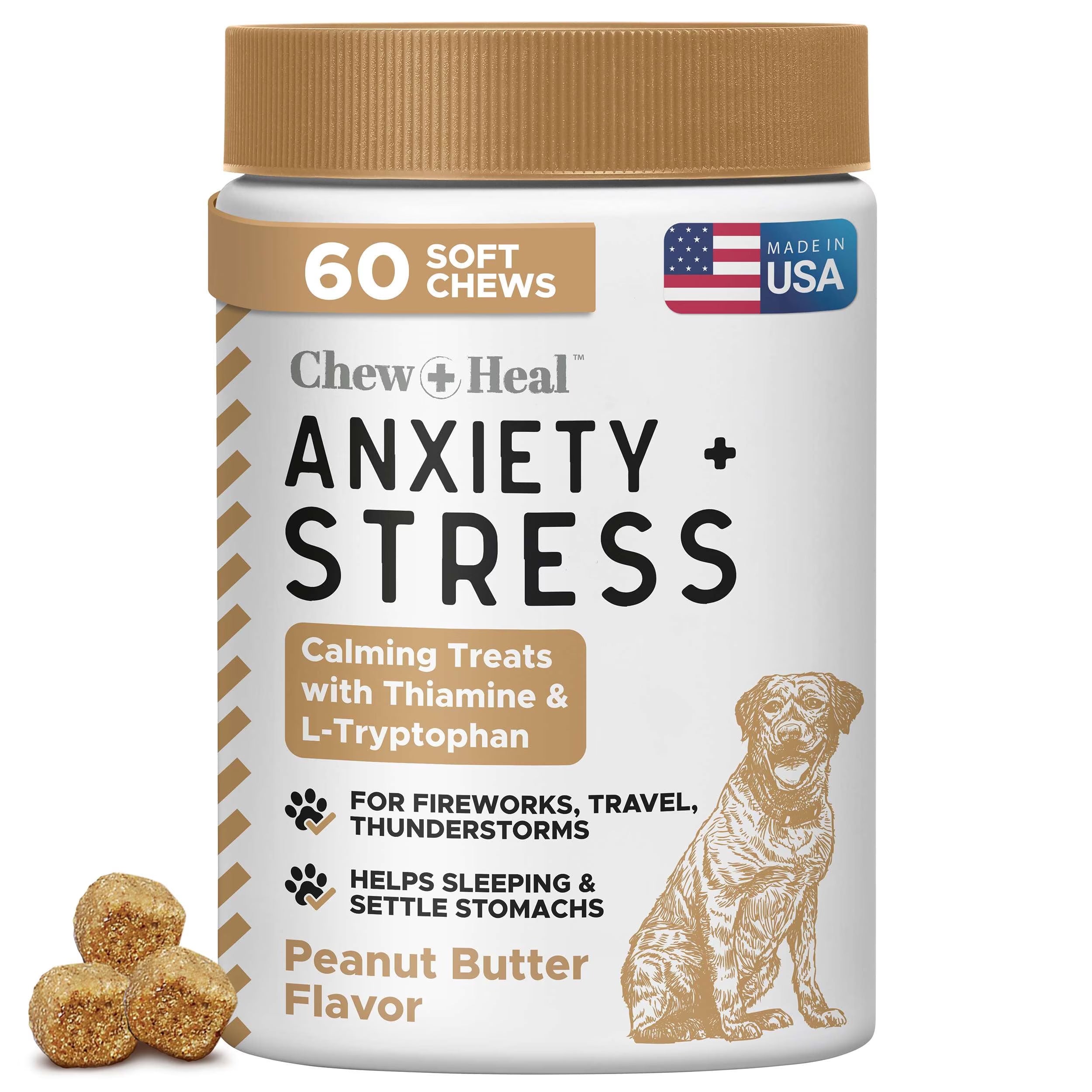 Dog Calming Treats, 60 Anxiety Relief Soft Chews for Dogs - Peanut Butter Flavor