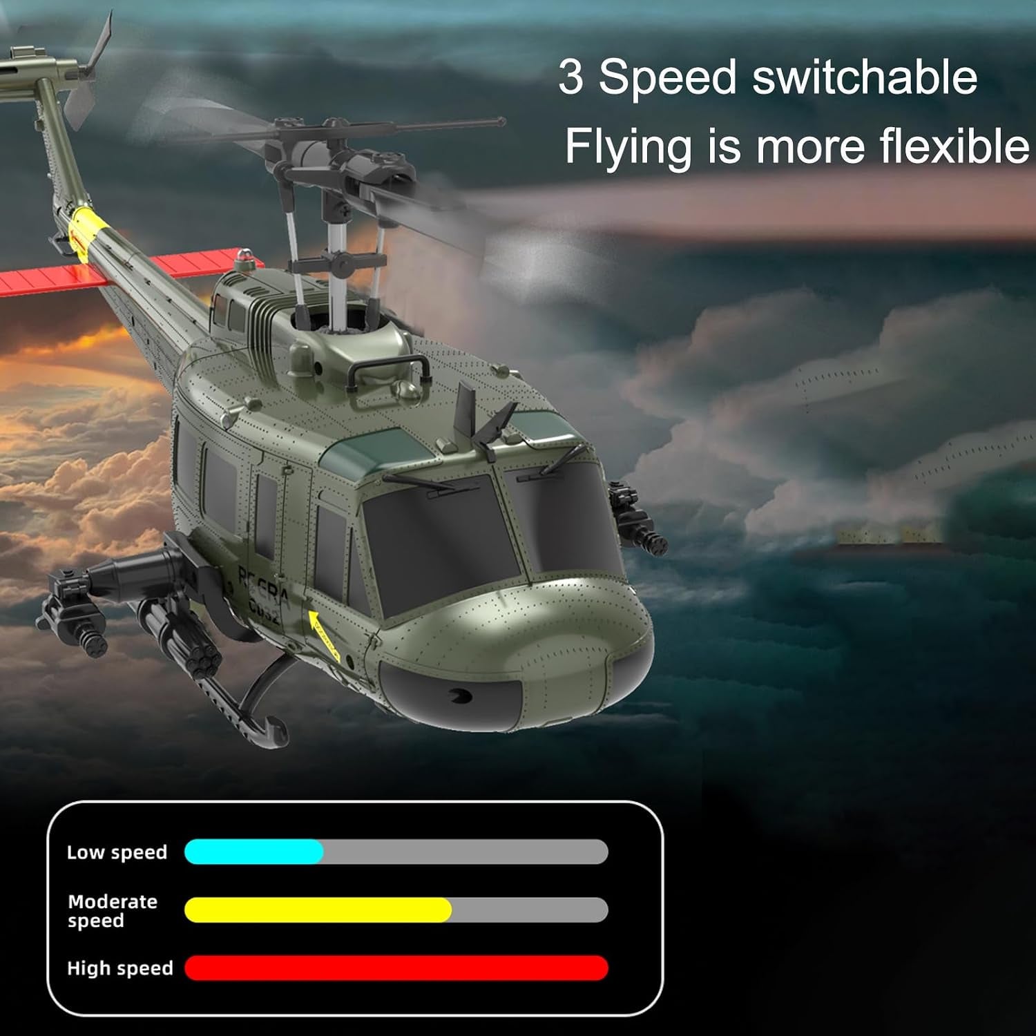 315MM UH-1 Remote Control Helicopter Aircraft for Adults Expert 6CH C032 RC Heli Maintain Altitude Brushless Motor/Optical Flow Positioning/Fly Upside down 3D Rolling (RTF Yellow 2Battery)