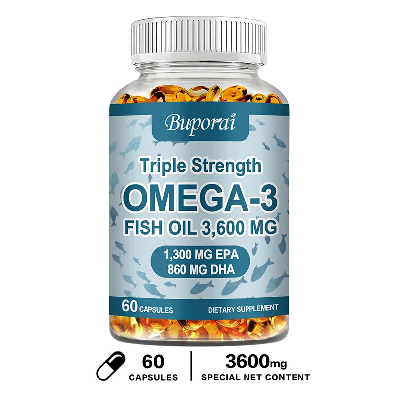 Omega 3 Fish Oil - for Nervous System, Skin and Hair Health, Antioxidants - Easy to Swallow
