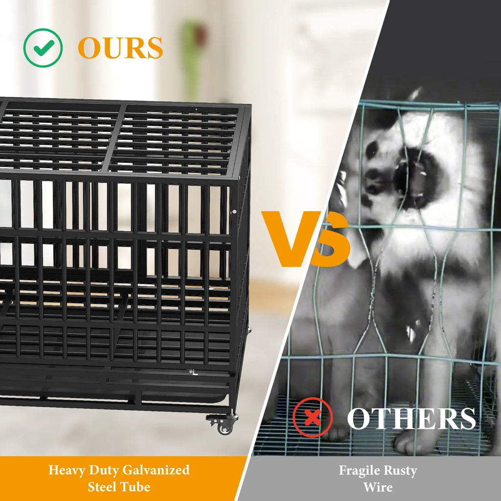 48 Inch Heavy Duty Indestructible Dog Crate W/ Double Doors Indoor Extra Large Dog Crate W/ Self-Locking Latch & Removable Tray