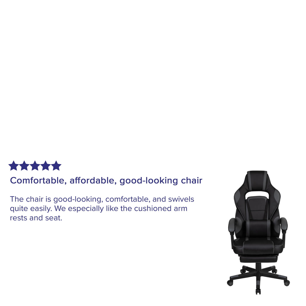 Black/Gray Ergonomic Gaming Chair -Recline Back/Arms, Footrest, Massaging Lumbar