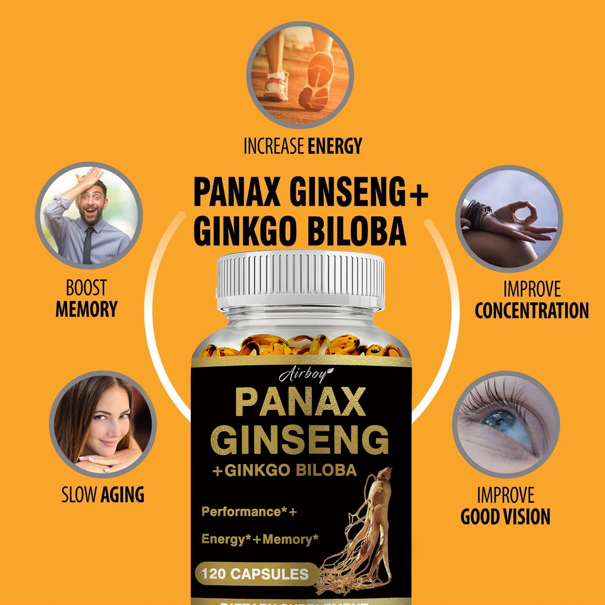 Panax Ginseng + Ginkgo Biloba - Improves Memory and Mental Performance,Immune Support, Maintain Overall Health