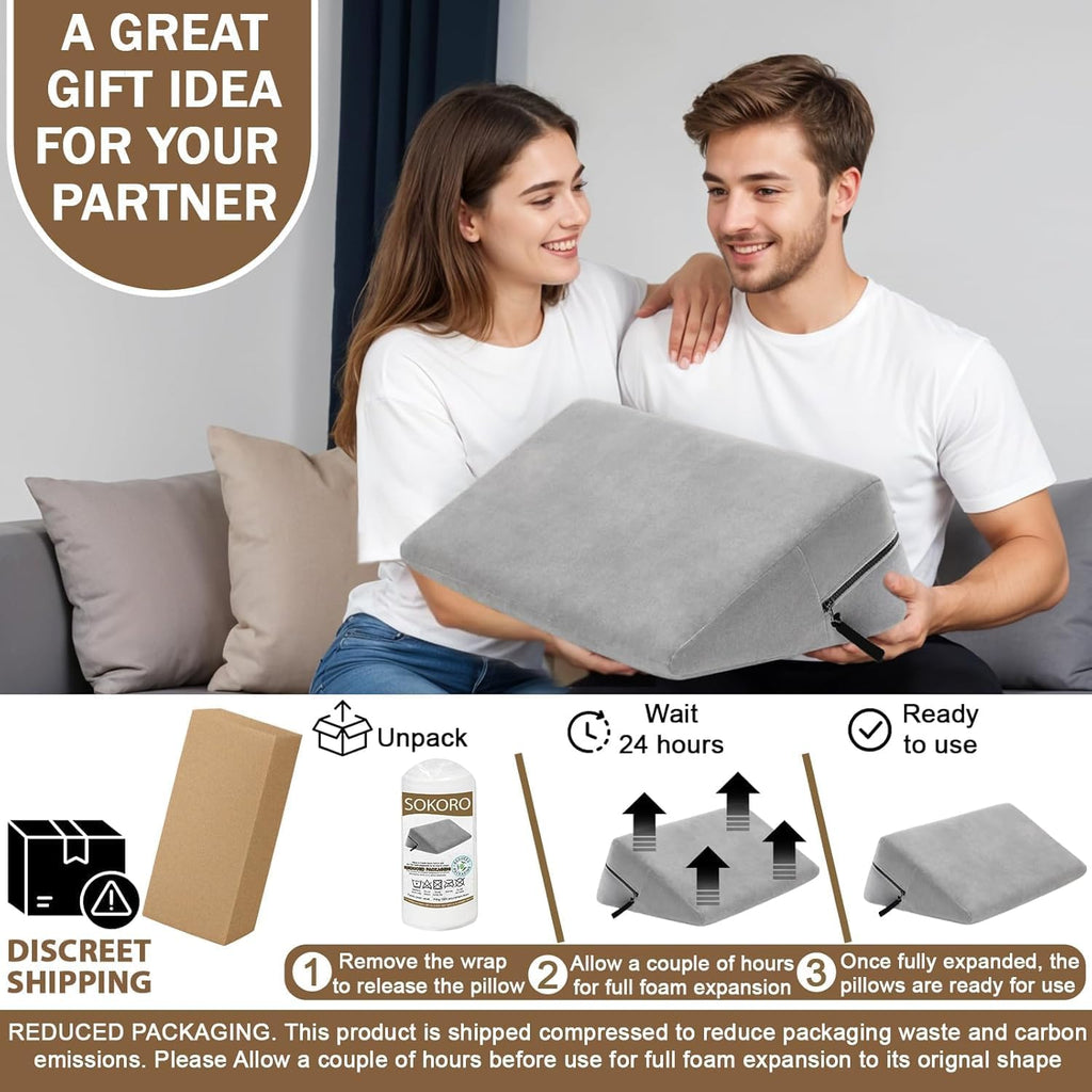 Sex Pillow Men Women Adult Sex Toys & Games Intimate Positioning Pillow in Bed, Seat, Sofa, Chair, Couples Sexual Wellness, Position Cushion Furniture for Bedroom Stuff (Grey, 24X14X7 In)