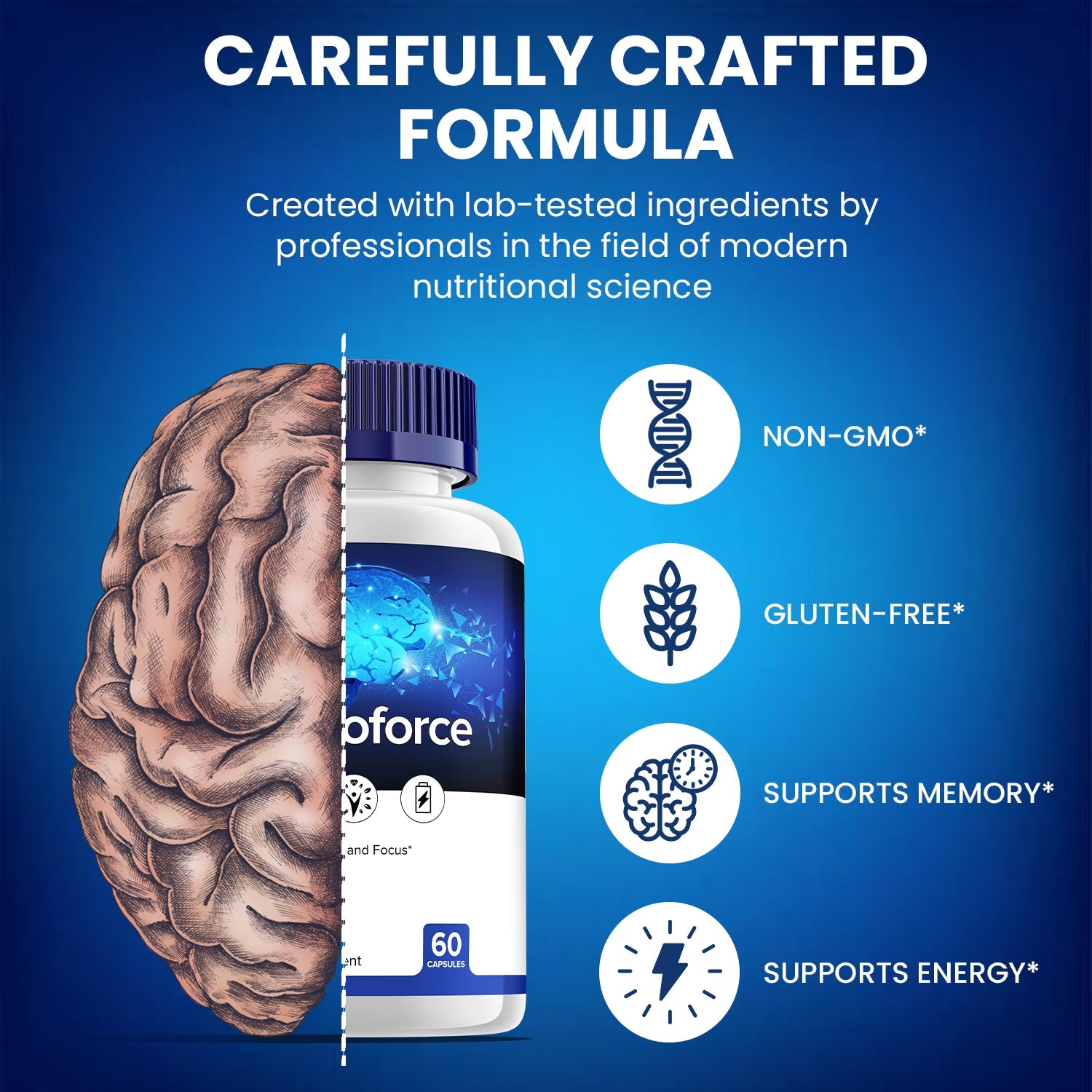 Memoforce Brain Capsules - Memo Force Pills All-Natural Supplements, Memory and Focus Support, 5 Pack, 300 Capsules