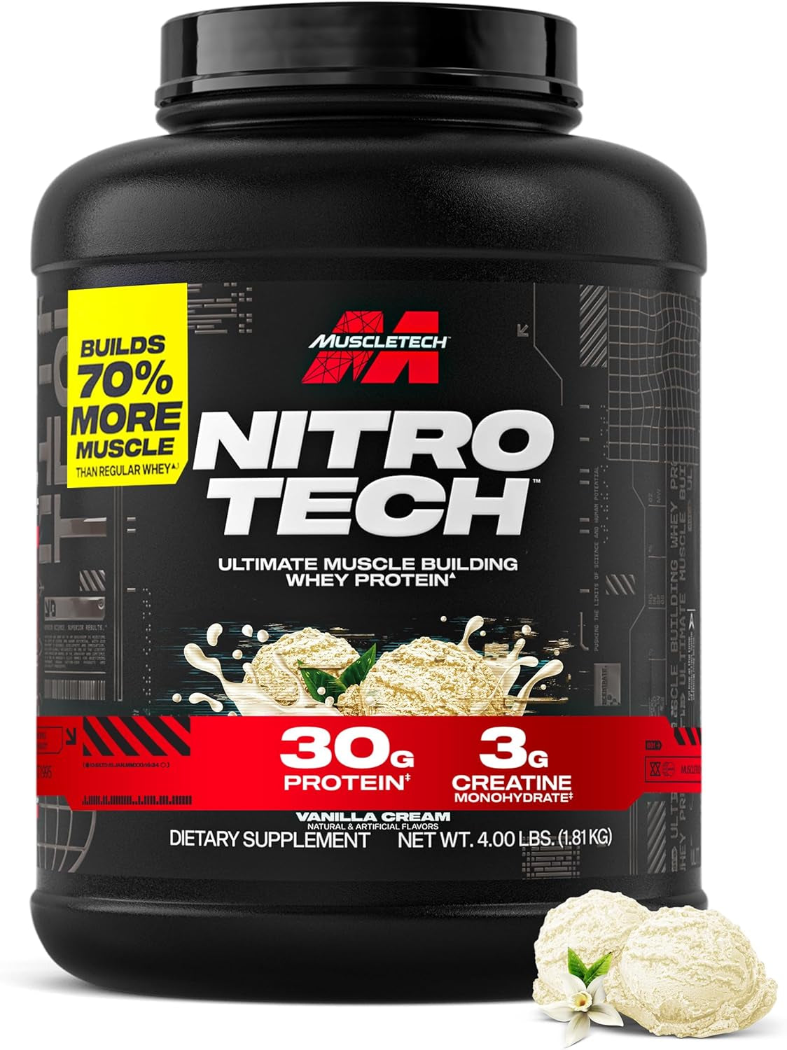 Whey Protein Powder (Strawberry, 4 Pound) - Nitro-Tech Ultimate Muscle Building Formula with Whey Protein Isolate - 30G of Protein, 3G of Creatine & 6.8G of BCAA - Packaging May Vary