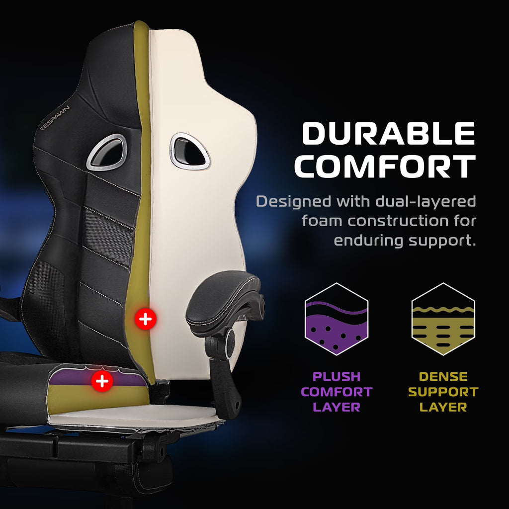 110 Pro Ergonomic Gaming Chair with Footrest for Adults - Comfortable Office Gaming Recliner with Lumbar Support and Headrest, Racing Style Video Game Chairs for Computer Gamer - White