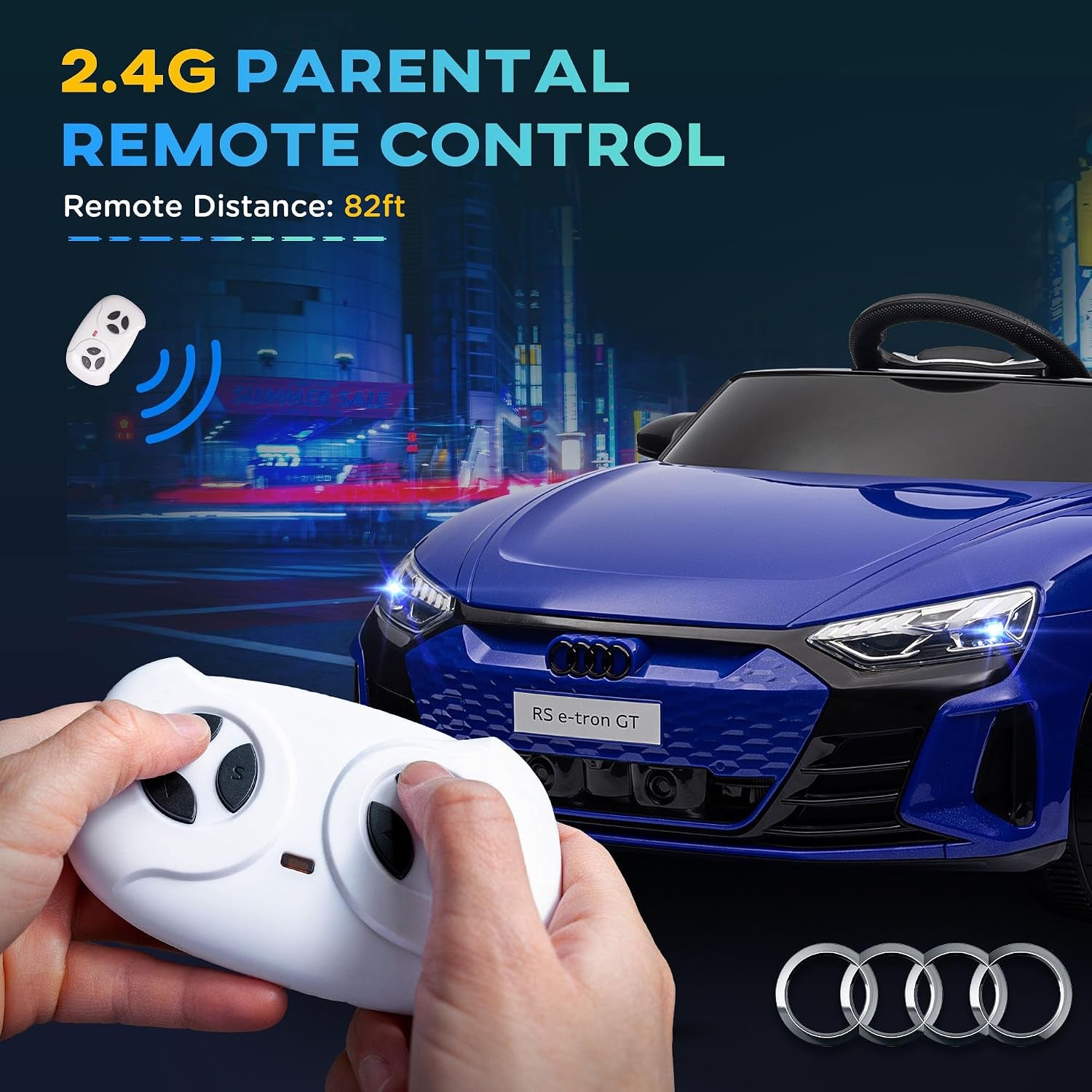 Licensed Audi RS E-Tron GT 12V Ride on Car Truck for Kids Dark Blue | Electric Car Ride on Vehicle, W/Parent Remote Control, Music, Lights, for Toddlers