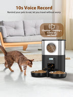 5L/20 Cups Large Capacity Automatic Cat Feeder for 2 Cats, with Timer and Voice Function, Cats Dry Food Dispenser with 2 Stainless Steel Bowl for Pets - Black