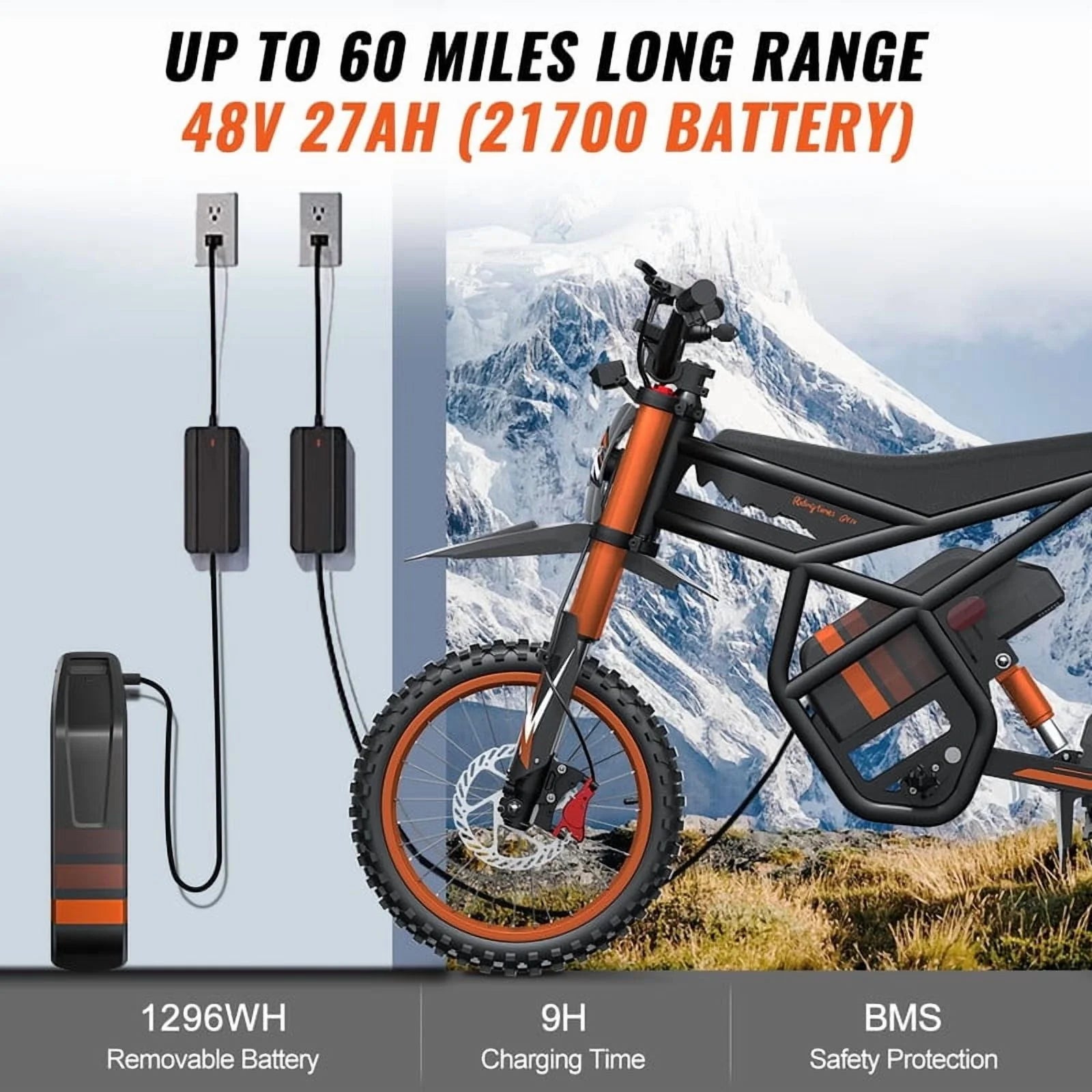 GT54 Electric Dirt Bike for Teens Adults,48V 27AH 37MPH Ebike with 14"/12" Motorcycle Tire,2000W Dual Hydraulic Brakes E Mountain Bike Off-Road UL2849