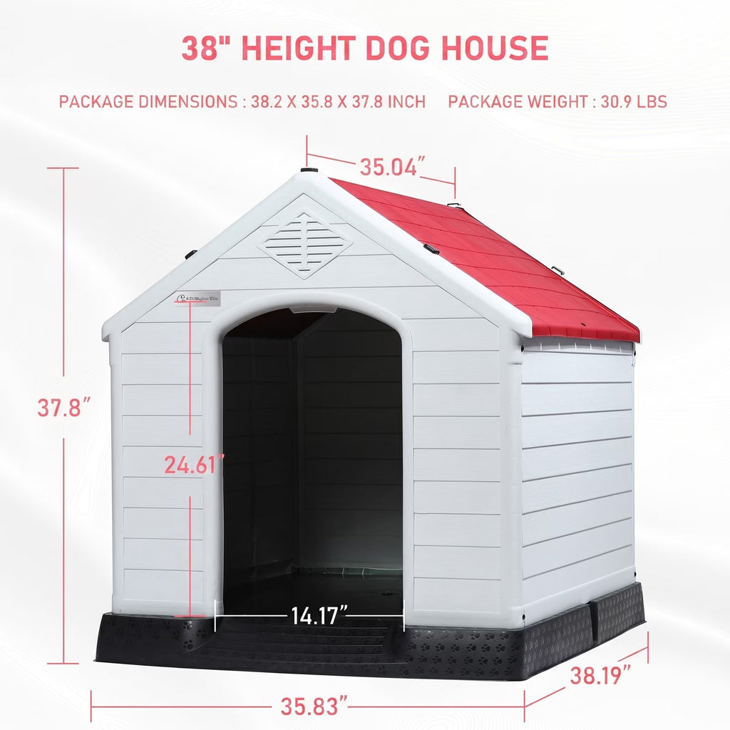 Durable Waterproof Plastic Dog House for Small to Large Sized Dogs, Indoor Outdoor Doghouse with Elevated Floor