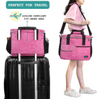 Dog Travel Bag, Travel Pet Bag Organizer, Dog Food Travel Bag with Food Container and Bowls, Dog Travel Supplies Gift Accessories for Weekend Camping, Dog Cat Diaper Bag (Pink, Medium)