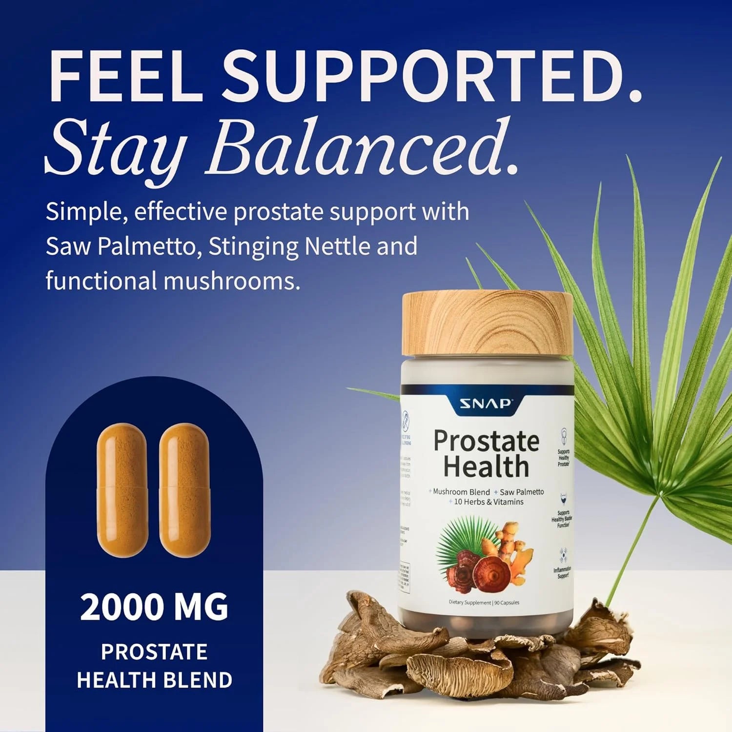 Snap Prostate Health for Men, Saw Palmetto & Botanicals for Prostate & Urinary Support, Men’S Wellness Supplement, 90 Capsules