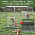 4×5.4FT Outdoor Dog Kennel, Square Dog Crates Fence with Dual-Section Doors, Weather-Resistant Roof Cover, Mesh Design for Dogs of Various Sizes, Silver