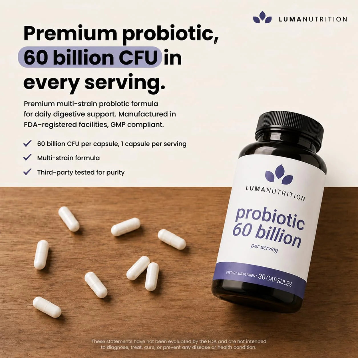 Probiotics 60 Billion CFU per Serving with Prebiotics - Probiotics for Women - Probiotics for Men - Formulated for Digestive Health - 60 Capsules, 30 Servings