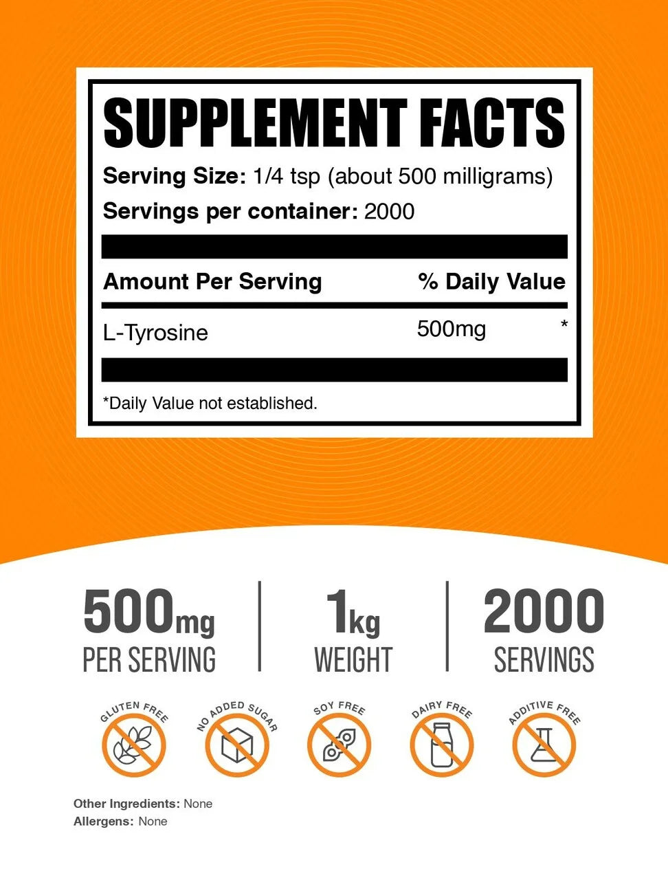 Bulksupplements L-Tyrosine Powder - Tyrosine Supplement, Amino Acid Supplement - Unflavored, 1Kg (35.27 Oz)