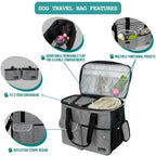 Dog Travel Bag, Travel Pet Bag Organizer, Dog Food Travel Bag with Food Container and Bowls, Dog Travel Supplies Gift Accessories for Weekend Camping, Dog Cat Diaper Bag (Stripe Black, Large)