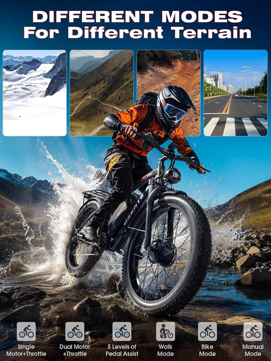 Electric Bike for Adults,Peak 9000W Brushless Dual Motor Ebike,58V32Ah Electric Bicycle 24/26" Fat Tire,Max Speed 45Mph E-Bike,Dual Hydraulic Disc Brake Electric Mountain Bike for Men Women