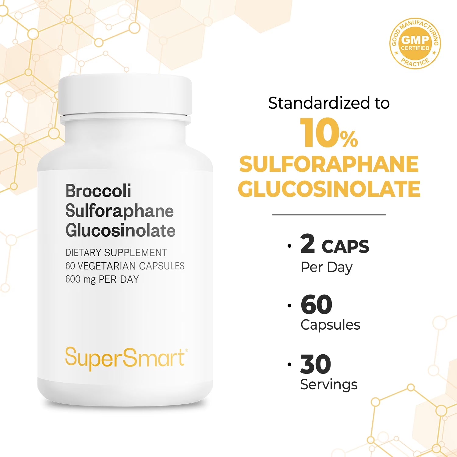 Broccoli Sulforaphane Glucosinolate 600Mg per Day (High Strength) - 10% SGS with Myrosinase - Broccoli Supplement | Non-Gmo & Gluten Free - 60 Vegetarian Capsules