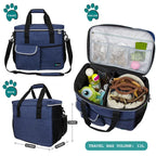 Dog Travel Bag, Travel Pet Bag Organizer, Dog Food Travel Bag with Food Container and Bowls, Dog Travel Supplies Gift Accessories for Weekend Camping, Dog Cat Diaper Bag (Navy, Large)