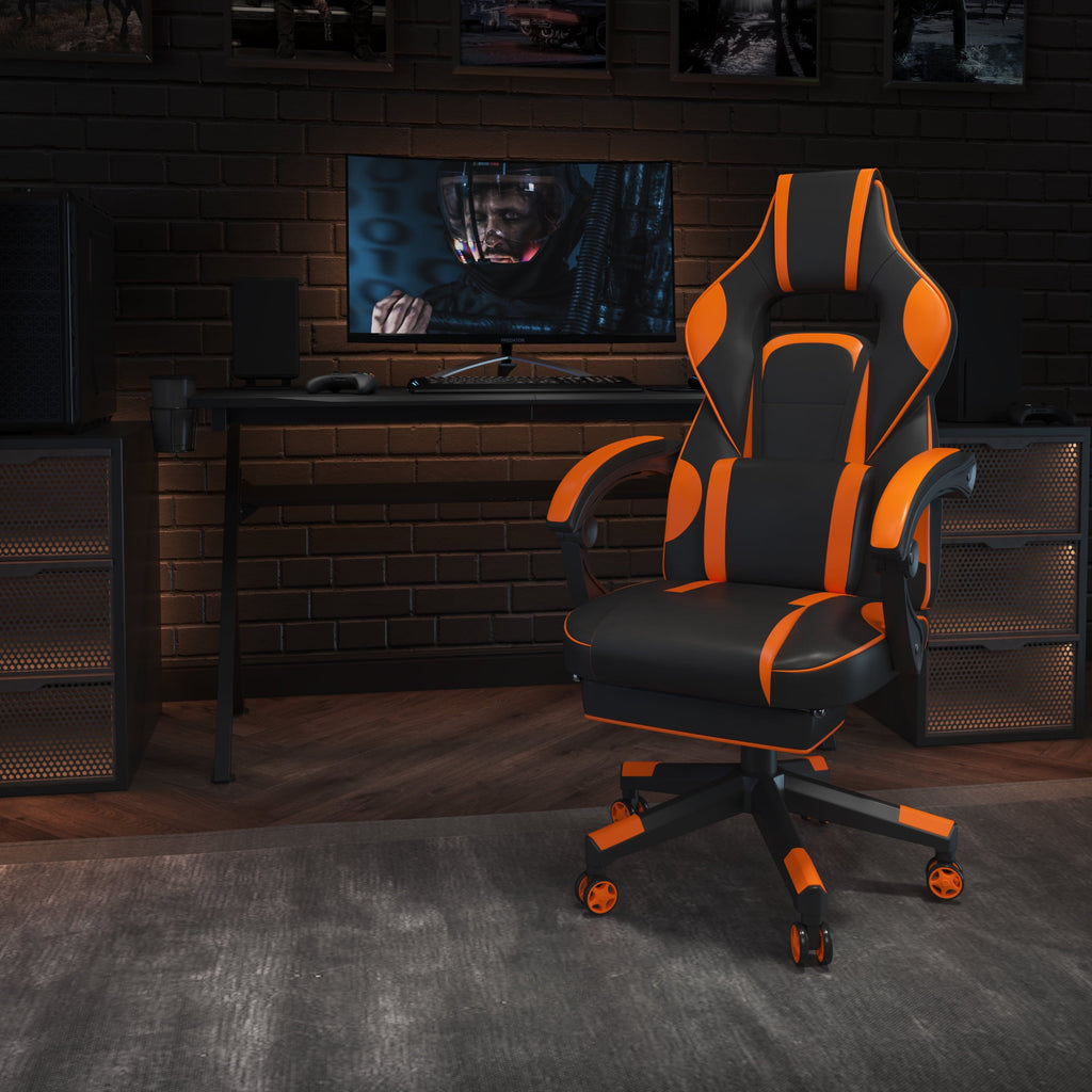 Black/Blue Ergonomic Gaming Chair -Recline Back/Arms, Footrest, Massaging Lumbar