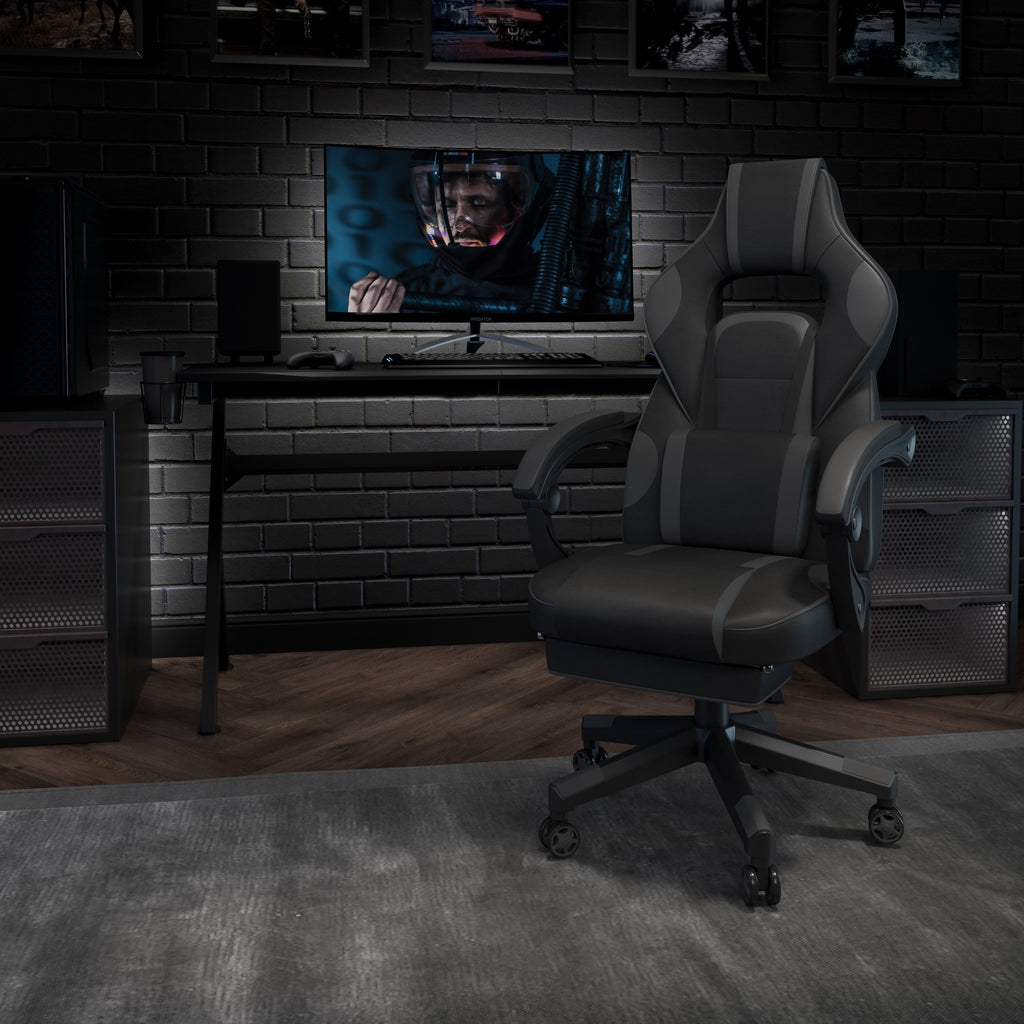 Black/Gray Ergonomic Gaming Chair -Recline Back/Arms, Footrest, Massaging Lumbar