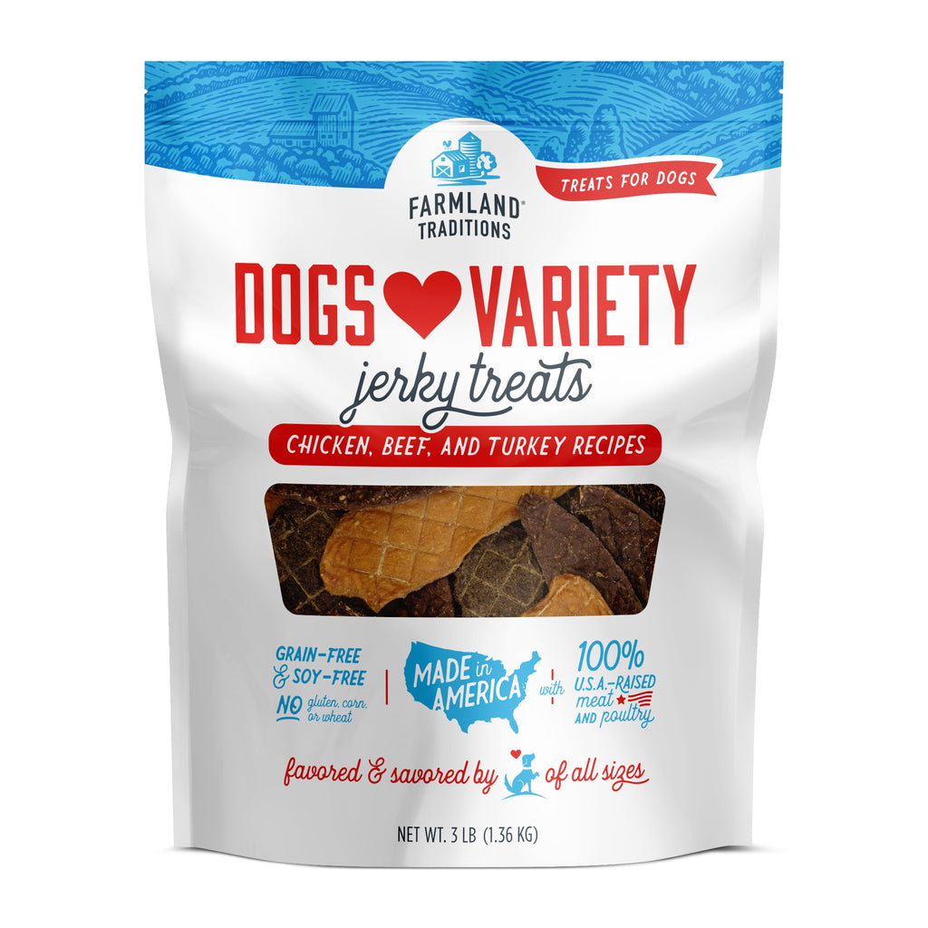 Dogs Love Jerky Dog Treats, Premium Dog Jerky Variety Pack with Chicken, Beef & Turkey, 3 Pound Bag
