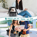 Dog Purse Carrier for Small Dogs, Airline Approved Soft Sided Pet Carrier Pockets, Ventilated Dog Carrying Bag Puppy Cat, Dog Travel Supplies Accessories Carry Tote, Sherpa Bed, Polka Dot Black