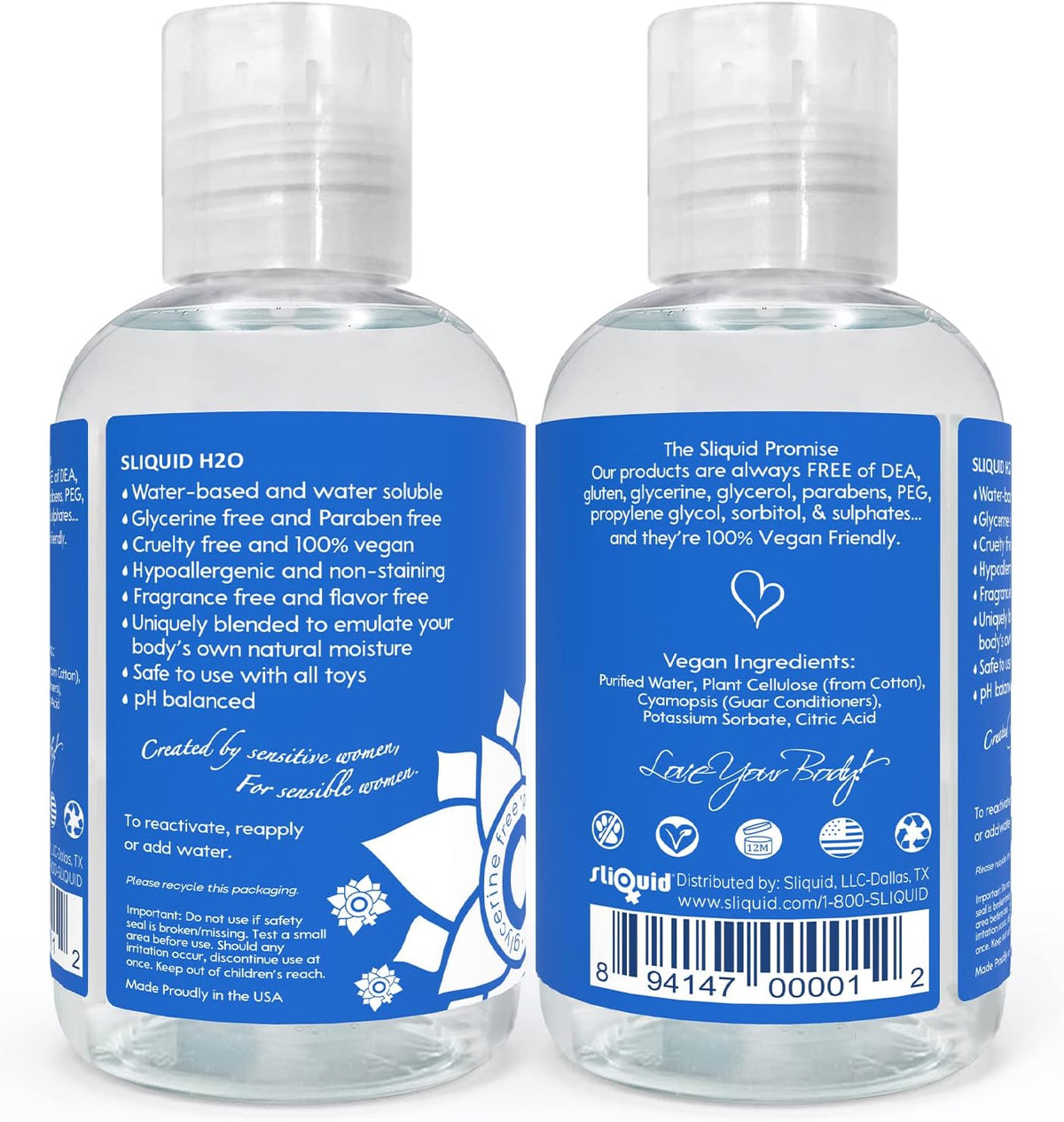H2O Water Based Lube Lubricant for Sex, Glycerin Free Personal Lubricant (4.2 Oz) Clear, Unscented