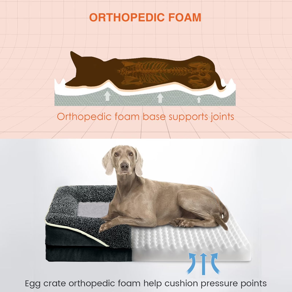 Dog Beds for Large Medium Small Dogs Orthopedic Pet Bed Sofa Supportive Egg Crate Foam Animal Couch with Removable Washable Cover Non Skid Bottom S to XL