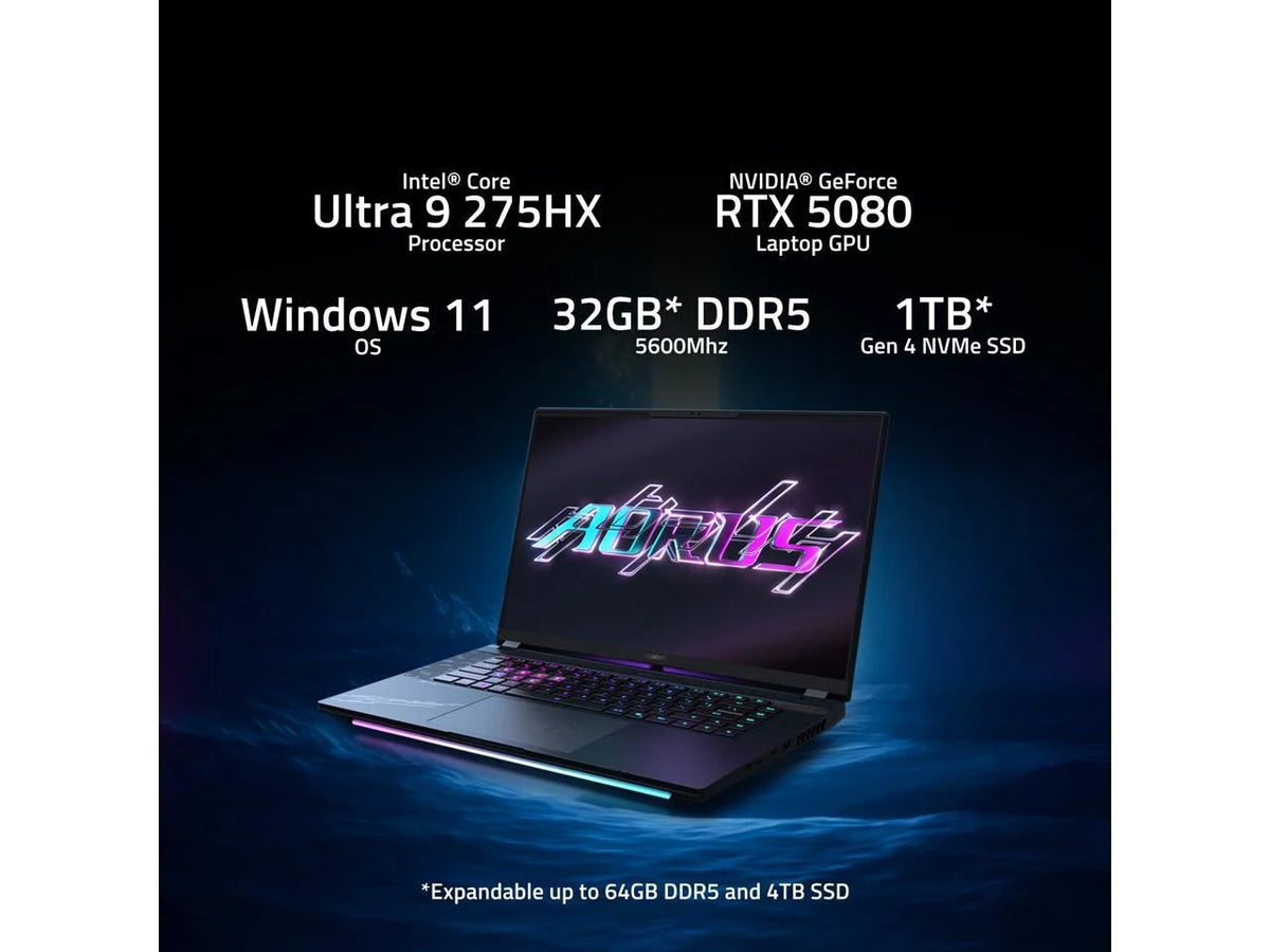 AORUS Master 16" Gaming Laptop, Intel Core Ultra 9 275HX, 32GB RAM, 1TB SSD, Geforce RTX 5080, OLED 240Hz, Dark Tide, BYHC5USE64SH
