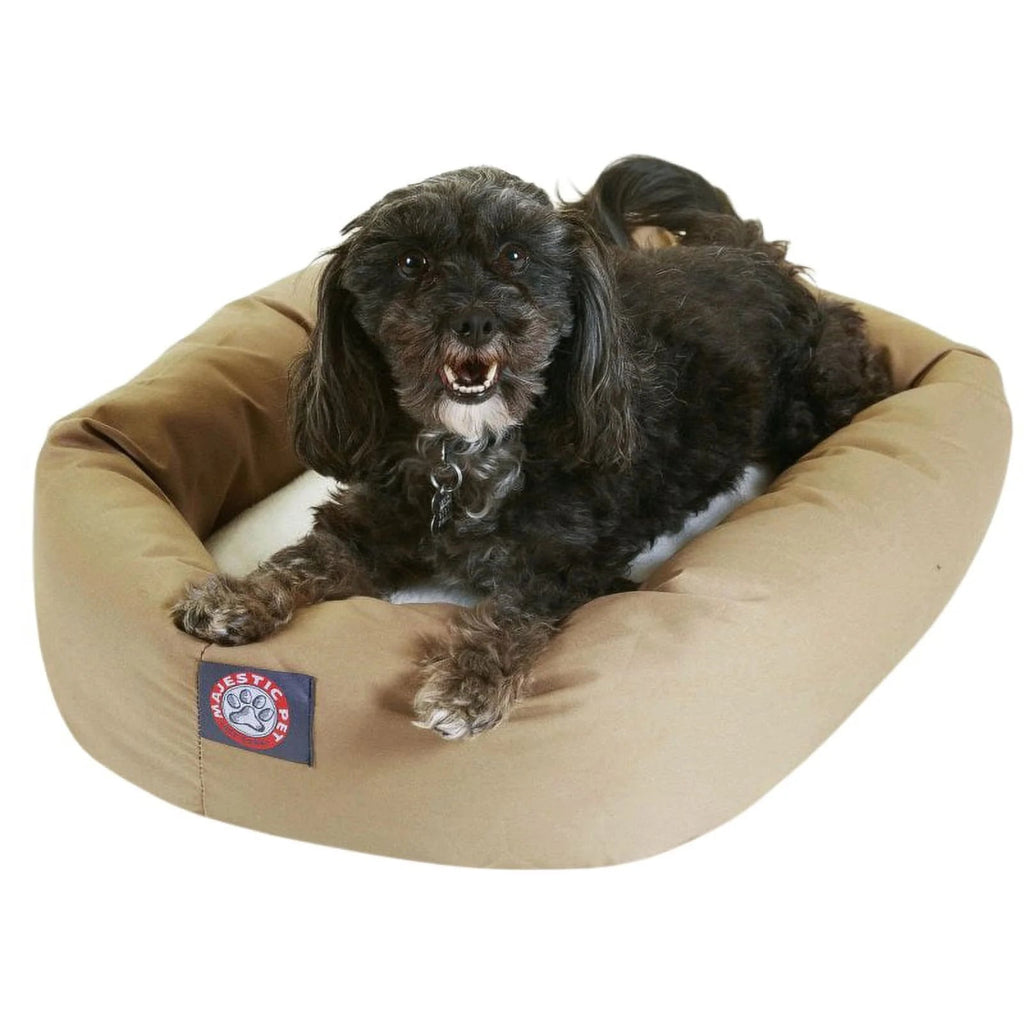 Sherpa Poly/Cotton Bagel Pet Bed for Dogs, Calming Dog Bed Washable, Small, Khaki