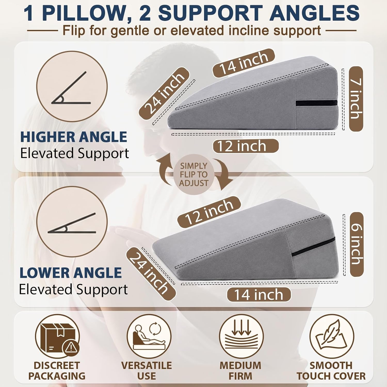 Sex Pillow Men Women Adult Sex Toys & Games Intimate Positioning Pillow in Bed, Seat, Sofa, Chair, Couples Sexual Wellness, Position Cushion Furniture for Bedroom Stuff (Grey, 24X14X7 In)