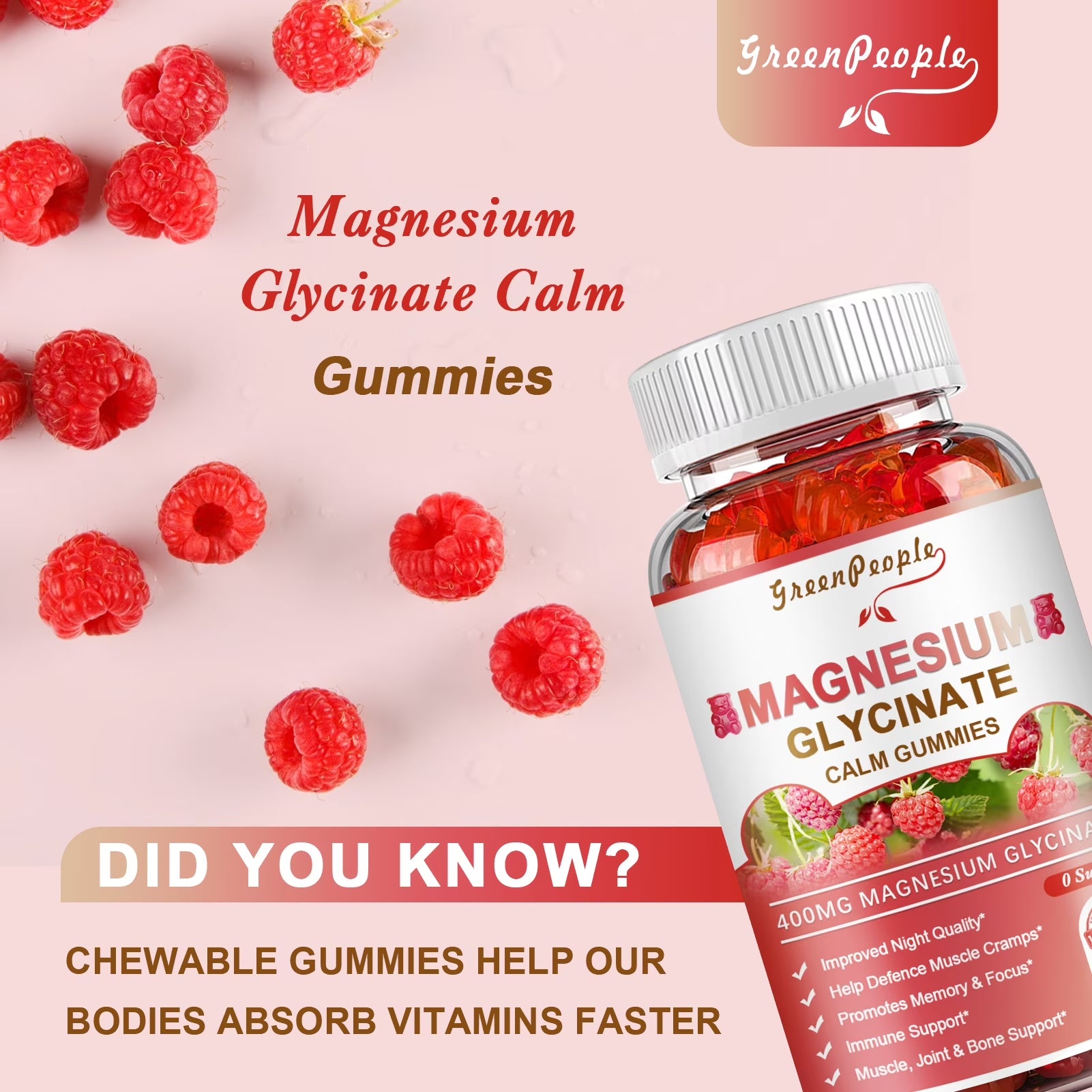 Magnesium Glycinate Gummies 600Mg - Sugar Free Magnesium Potassium Supplement - for Calm Support & Sleep for Adults- 60 Raspberry Gummies(2 Pack)