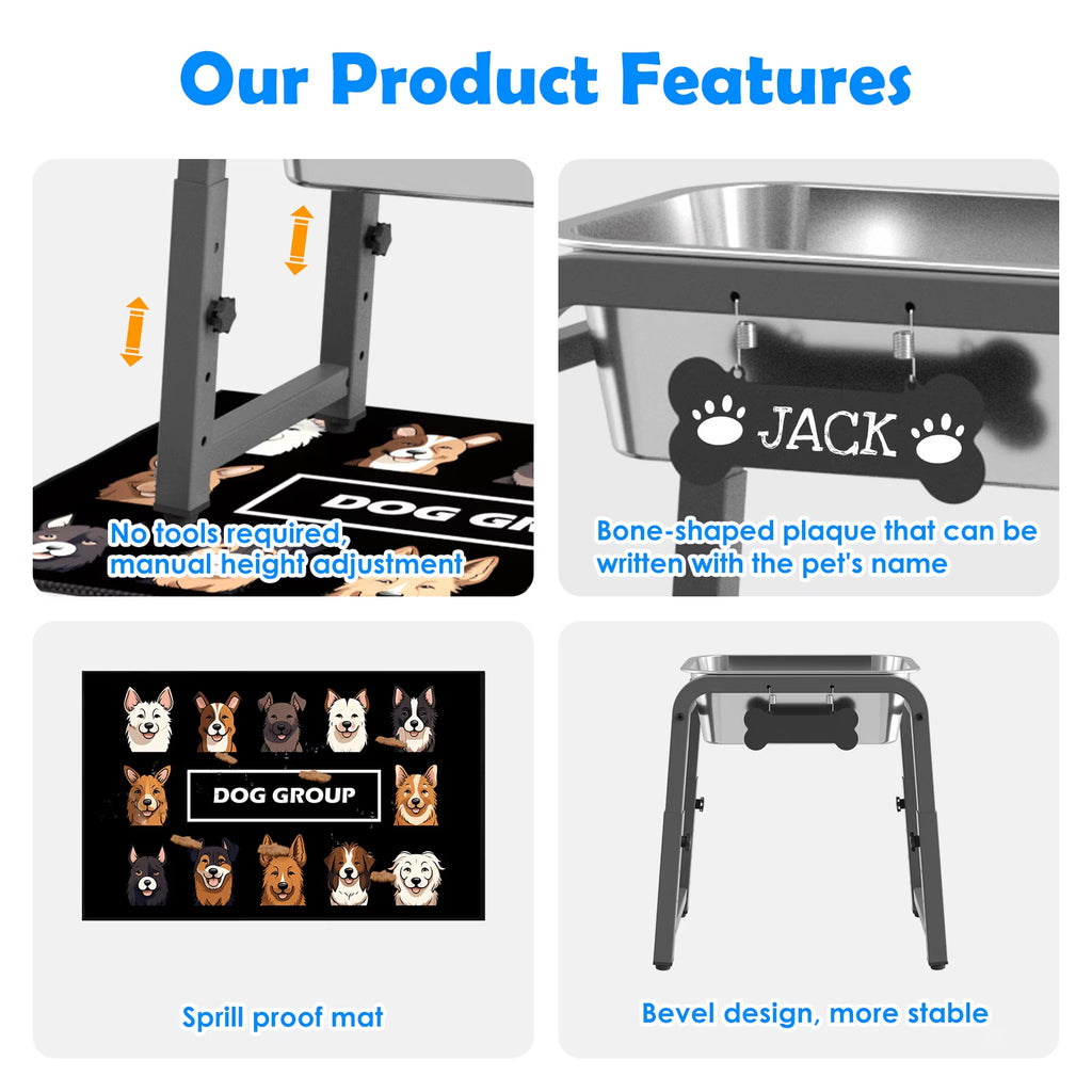 1.2 Gallon Elevated Dog Water Bowls for Large Dogs, 4 Adjustable Heights, Raised Dog Water Stand with Mat