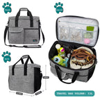 Dog Travel Bag, Travel Pet Bag Organizer, Dog Food Travel Bag with Food Container and Bowls, Dog Travel Supplies Gift Accessories for Weekend Camping, Dog Cat Diaper Bag (Grey, Large)