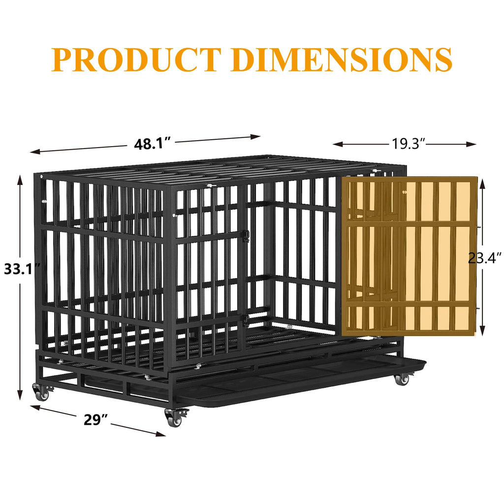 48 Inch Heavy Duty Indestructible Dog Crate W/ Double Doors Indoor Extra Large Dog Crate W/ Self-Locking Latch & Removable Tray