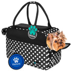Dog Purse Carrier for Small Dogs, Airline Approved Soft Sided Pet Carrier Pockets, Ventilated Dog Carrying Bag Puppy Cat, Dog Travel Supplies Accessories Carry Tote, Sherpa Bed, Polka Dot Black