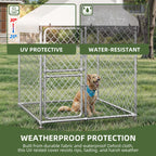 4×5.4FT Outdoor Dog Kennel, Square Dog Crates Fence with Dual-Section Doors, Weather-Resistant Roof Cover, Mesh Design for Dogs of Various Sizes, Silver