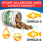 Omega 3 for Dogs - 180 Fish Oil Treats for Dog Shedding, Skin Allergy, Itch Relief, Hot Spots Treatment - Joint Health - Skin and Coat Supplement - EPA & DHA Fatty Acids - Salmon Oil