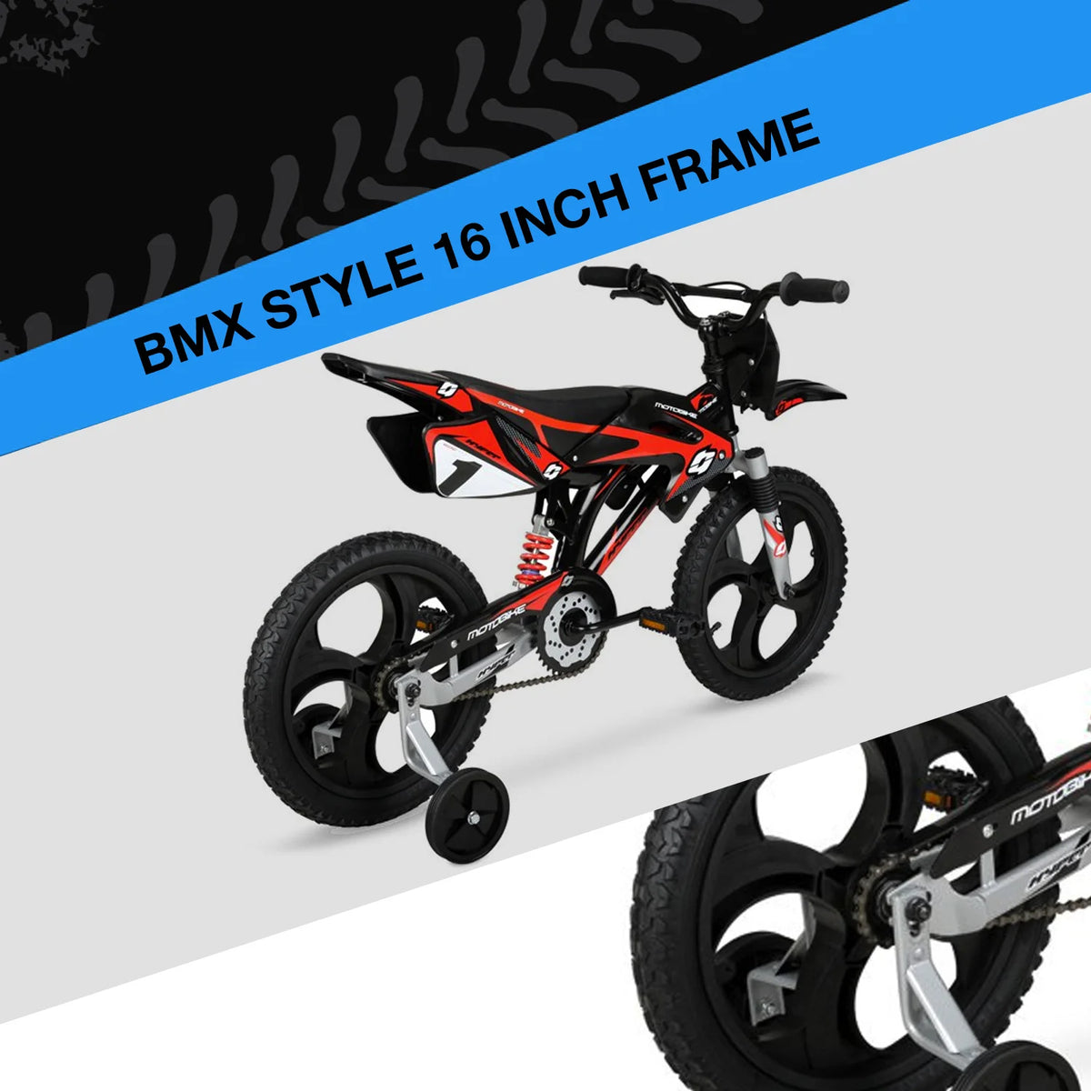 16" Moto Bike, Children Ages 5-7, Black/Red