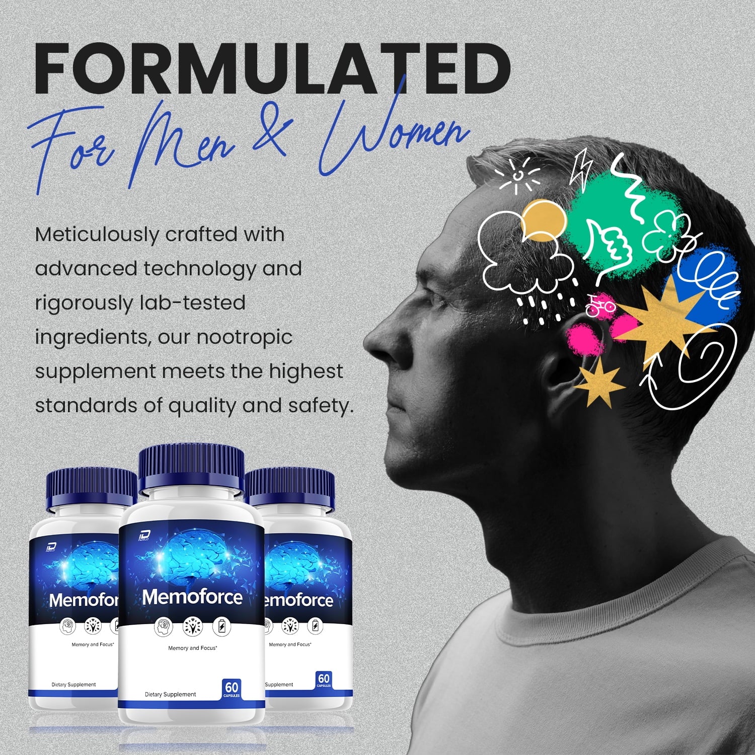 Memoforce Brain Capsules - Memo Force Pills All-Natural Supplements, Memory and Focus Support, 5 Pack, 300 Capsules