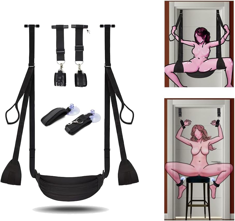 Sex Furniture Sex Swings Sex Bondage Sex Restraints Sweater Adult Toys Wide Plush Padded Leather Material Can Hold up to 350 Lbs Black.