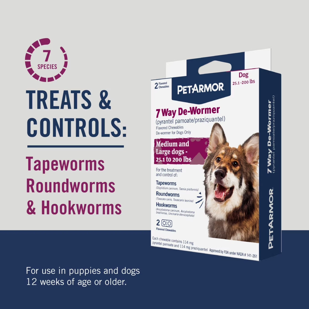 (2 Pack)  for Dogs 7 Way De-Wormer for Medium & Large Dogs
