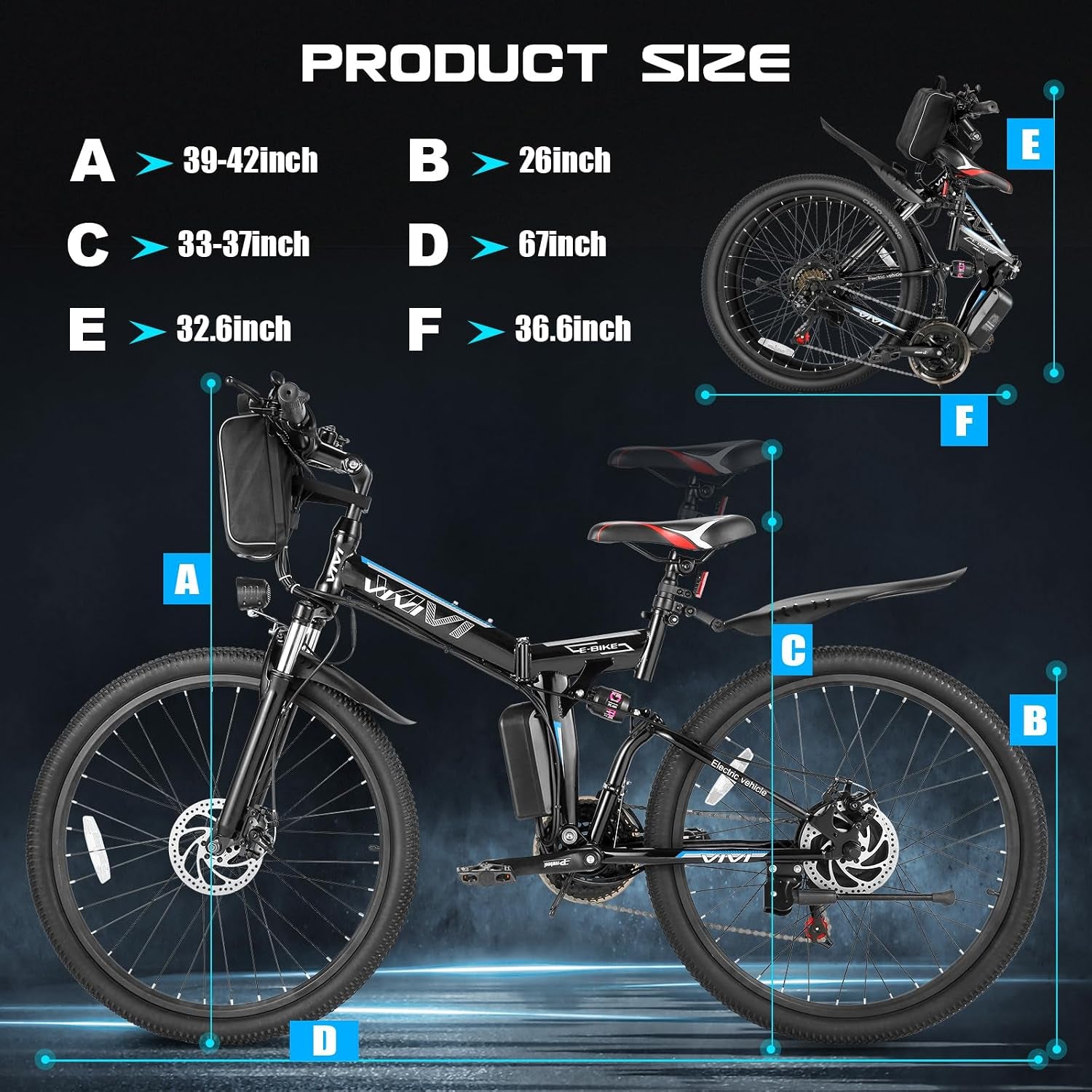 Electric Bike for Adults, 1000W Peak Folding Electric Mountain Bike 26'' Commuter Ebike 19.8 MPH Foldable Ebike Adult Electric Bicycles with Battery, Dual Shock Absorber, SGS Certified to UL2849