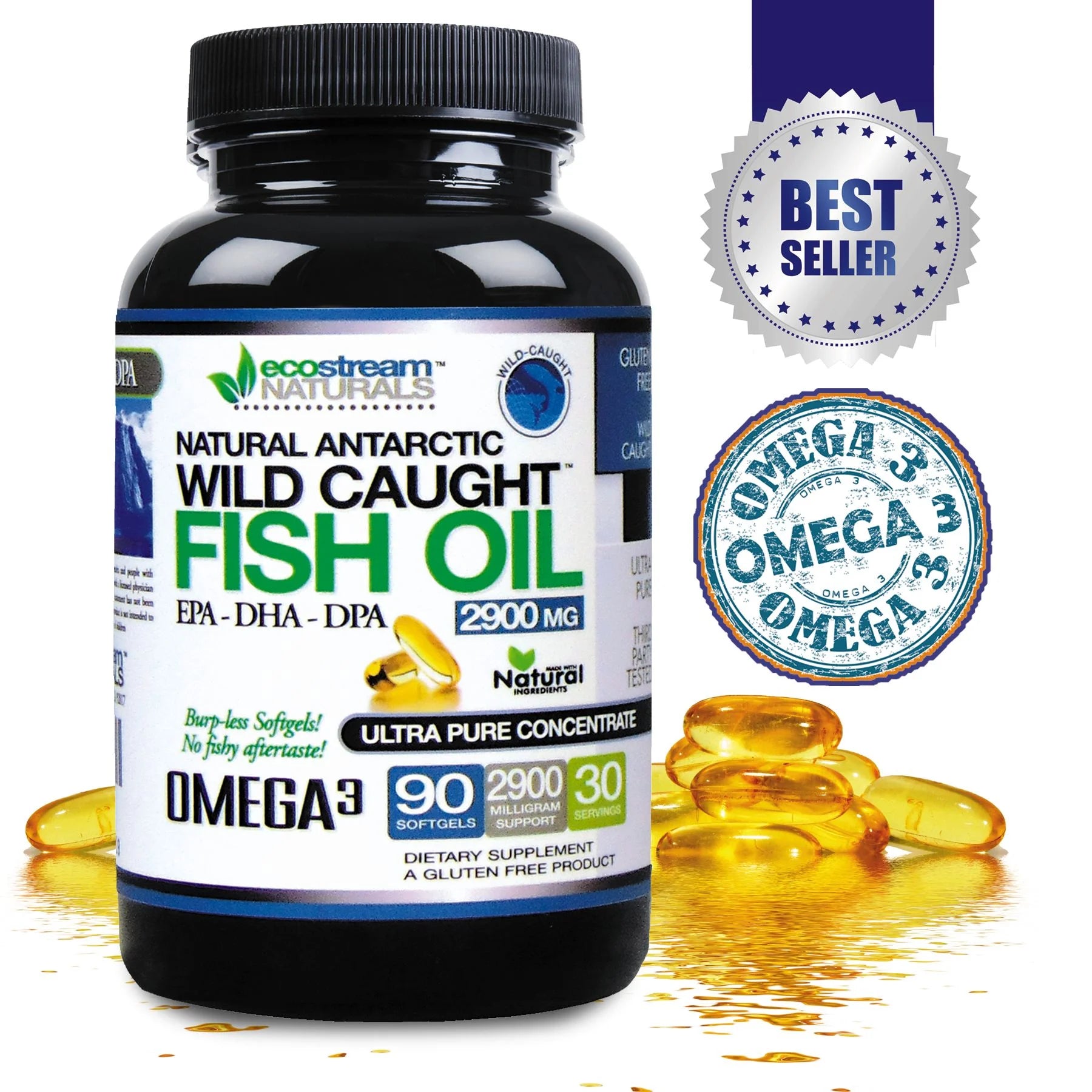 (Pack of 3) Natural Antarctic Wild Caught Omega 3 Fish Oil DPA-EPA-DHA Supplement