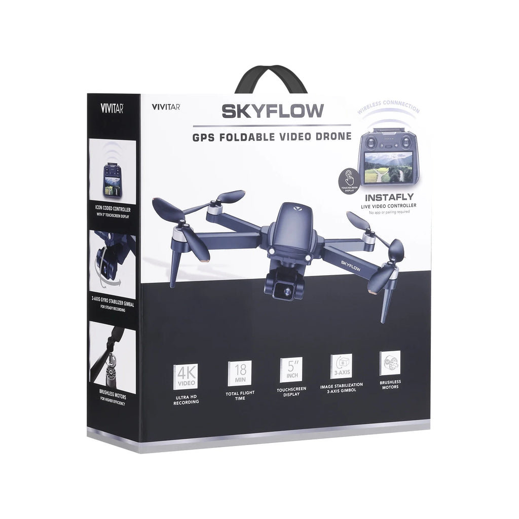 Skyflow GPS Foldable 4K UHD Aerial Drone for Adults with Live Video Feed & 5" Touchscreen Remote