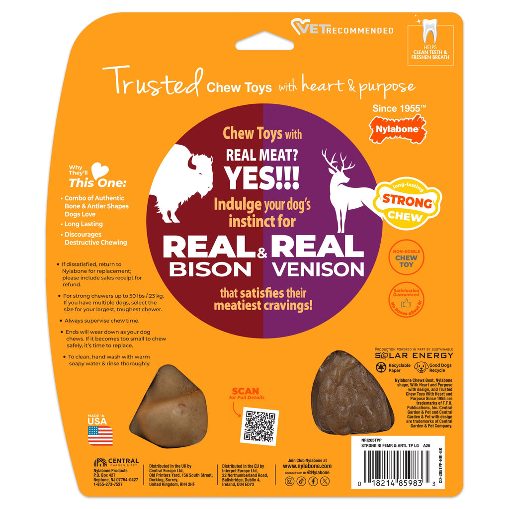 Strong Chew Antler & Femur Bone Dog Toy, Dog Chew Toy Made with Real Bison & Venison, Large