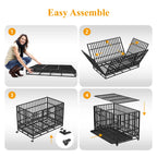 48 Inch Heavy Duty Indestructible Dog Crate W/ Double Doors Indoor Extra Large Dog Crate W/ Self-Locking Latch & Removable Tray